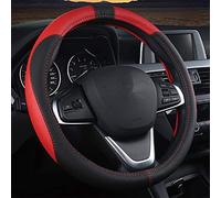 coofig Leather Car Steering Wheel Covers Universal 37-38cm /15inch Breathable Anti-slip Protector Interior Accessories Auto for Men Women (Black red)