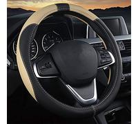 coofig Leather Car Steering Wheel Covers Universal 37-38cm /15inch Breathable Anti-slip Protector Interior Accessories Auto for Men Women (Black beige)