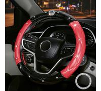coofig Steering Wheel Covers with Bling Diamond,Universal Leather Anti-Slip Car Steering Wheel Cover Sparkly Crown Car Accessories for Women Ladies (Black Red)