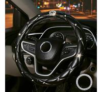 coofig Steering Wheel Covers with Bling Diamond,Universal Leather Anti-Slip Car Steering Wheel Cover Sparkly Crown Car Accessories for Women Ladies (Black)