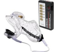 COOFINE Chastity Cage Device Electri Shock Plastic Cage Ring Ball Lock Restraint Male Chastity Lock with Chastity Cage CB Lock, Electric Shock Erotic Adjustable with Host Men Sex Toys