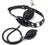 COOFINE Leather Bondage Inflatable Strap-on Mouth Gag Masks - Faux Leather Lockable & Panel Gag Open Mouth Plug Breathable Restraint Head Hood for Unisex Adults Couples, BDSM/LGBT Fetish Hood