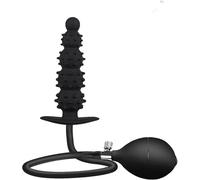 COOFINE Silicone Inflatable Male Anal Plug Extra Large Inflatable Barbed Anal Beads Butt Plug Dildo Huge Men Women Sex Toy Black