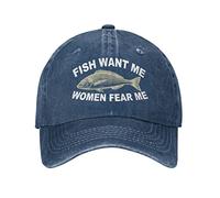 COOFOOK Fishing Hat Cap Women Want Me Fishes Fear Me Cap for Women Dad Hats Trendy Hats Navy Blue