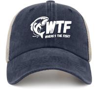 COOFOOK Where is The Fish Hat Where's The Fish Trucker Hat Men Funny Fishing Hat Mesh Baseball Cap for Summer Navy Blue