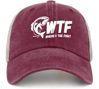 COOFOOK Where is The Fish Hat Where's The Fish Trucker Hat Men Funny Fishing Hat Mesh Baseball Cap for Summer Red