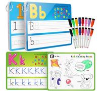 Coogam 36pcs Handwriting Drawing Practice Cards with Pens | Alphabet Number Painting Coloring, Double Sided Write and Wipe Tracing Flashcards, Educational Toy Gift for 3 4 5 Year Old