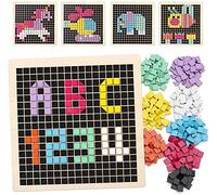 Coogam 370PCS Wooden Pattern Puzzle, Shape Mosaic Blocks with 8 Colors, Pixel Board Game STEM Montessori Toys Gift for Baby Kids Boys Girls Ages 4 5 6 7 Years Old
