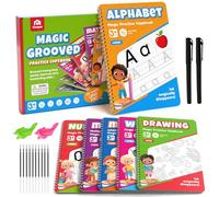Coogam 6Pcs Magic Grooved Writing Practice for Kids, Grooved Handwriting Copybook with Pens, Learn to Write Number Letter Tracing Workbook for Kids Age 3-8 Preschool Learning Activities
