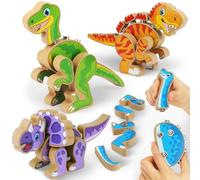 Coogam Build Your Own Dinosaurs Toy, Snap Together Building Dino Playset, Wooden STEM Take Apart Dinosaur Builder, Montessoi Fine Motor Building Toy Gift for 3 4 5 Years Old Kids