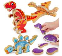 Coogam Dinosaur Snap Together Building Toys Wooden Take Apart Dinosaur Set