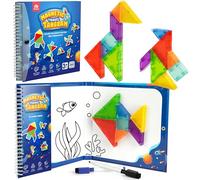 Coogam Magnetic Travel Tangram Puzzle, Road Trip Tango Puzzle Pattern Blocks Shape Jigsaw Books with 360 Challenges, Geometry IQ Game STEM Educational Toy Gift for Kids Adults