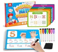 Coogam Math Learning Game Workbook for Counting Skills, Dry-erase Number Tracing Handwriting Practice, Math Addition and Subtraction, Educational Travel Car Activities Gift Toy for Kids Age 3-8