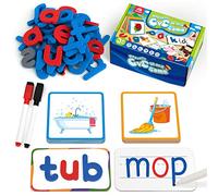 Coogam Short Vowels Spelling Flashcards with Magnetic ABC Letters, Learn to Write CVC Sight Words Vocabulary Flashcards Educational Toy Gift for Kids 3 4 5 Yeard Old