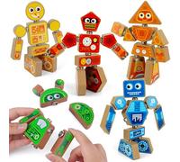 Coogam Snap Together Robot Builders for Toddlers, Wooden Take Apart Robot Build Block Playset, Fine Motor Skill STEM Educational Montessori Toy Gift for 3 4 5 Years Old Kids