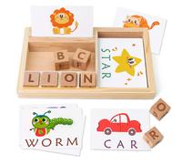 Coogam Spelling Games, Wooden Matching Letters Toy with Words Flash Cards, Alphabets ABC Learning Educational Puzzle Gift for Preschool Kids Boys
