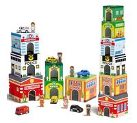 Coogam Toddler Sorting & Stacking Toy with Nesting Garages Cars, Number Stackable Block Boxes for Children Learning Community Helper, Preschool Educational Montessori Toy Gift for 2 3 4 Yes