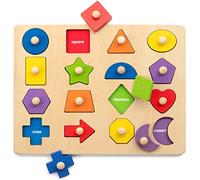 Coogam Toy Wooden Shape Peg Puzzle, Fine Motor Color Matching Sorting Board, Early Learning Educational Activity Toy Gift for Preschool Toddler Baby 3 4 5 Year Old