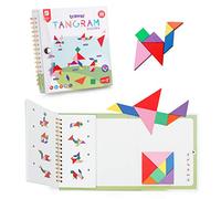 Coogam Travel Tangram Puzzle with 3 Set of Magnetic Tangram - Road Trip Tangoes Jigsaw Shapes Dissection Games with Solution - IQ Book Educational Toy Brain Teaser Gift for Kid Adult Challenge