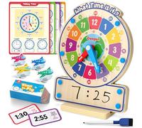 Coogam Wooden Clock Teaching Time Toy, Analogue Digital Clock with Fly-Telling Time Board Game, Montessori Time Learning Educational Toy for 3 4 5 Year Old Homeschool Classroom Kids