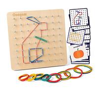 Coogam Wooden Geoboard Age 3+ with Activity Pattern Cards and Latex Bands - 8x8 Pin Geometry Geoboard Shape Puzzle Board Inspire Kid's Imagination and Creativity