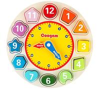 Coogam Wooden Learning Clock - Teaching Time Shape Age 3+ Sorting Number Blocks Puzzle Stacking Sorter Early Educational Toy Gift for Year Old Toddler Baby Kids