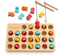 Coogam Wooden Magnetic Fishing Game, Fine Motor Skill Toy ABC Alphabet Color Sorting Puzzle, Letters Cognition Preschool Gift for Toddler Kid Early Learning with 2 Pole