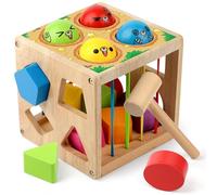 Coogam Wooden MontessoToys for Toddlers, Shape Sorting Cube Whack Mole Fine Motor Skills Game for 1 2 3 Year Old 18 Month Baby Boys Girls Gift