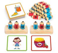 Coogam Wooden Short Vowel Spelling Games Age 3+, Learn to Spell CVC Sight Words Educational Flashcards Fine Motor Alphabet Toy