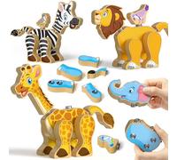 Coogam Wooden Snap Together Building Toy, Take Apart Construction Builders, Assembly Animal Building Blocks, STEM Fine Motor Learning Toy Gift for 3 4 5 Years Old Kids