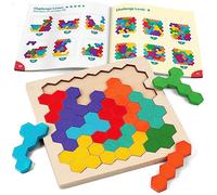 Coogam Wooden Tangram Puzzle, Color Shape Pattern Jigsaw Brain Teasers 3D Logic IQ Game Geometric Blocks Montessori STEM Educational Toys Gift for All Age