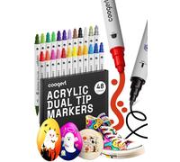 Coogert 48 Colors Dual Tip Acrylic Paint Markers,Fine Tip and Dot Tip Acrylic Paint Pens For Rock Painting, Canvas, Wood, Glass, Ceramic, Fabric, Plastic, Egg, Art Painting Supplies Kit