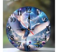 Cooiiye Modern 8 Inches Wall Clocks Silent Non-Ticking - Decorative Battery Operated wall clock with Large Bold Numerals - Easy to Read for Living Room, Kitchen, Office, School(Landscape Lake Birds)