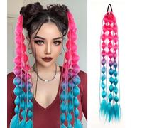 Cooineader 30 Pieces Colorful Bubbles Ponytail Extensions,Long Colorful Hair Bow Ponytail Extensions,Girls Crazy Hair Accessories,Bright Pink to Blue