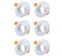 COOINJOY 6X LED Recessed GU10 Spot Light Fittings 30° Tilt Downlights for Ceiling Round Brushed White Spotlights Mounting Frame with GU10 Lamp Holder 240V, Outer Diameter 90mm, Cutout 68-80mm
