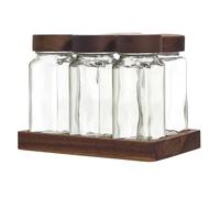 COOK CONCEPT, KA0366, Glass Spice Jars with Acacia Top, Airtight Lids for Optimal Preservation, Customizable Labels, 6 Pieces, Transparent, Standard Size