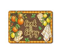 Cook & Enjoy Dish Drying Mats for Kitchen Counter, Orange Floral Absorbent Rubber Dish Drainer Mat, Summer Rustic Checkered Drying Pad 18x24 Inch
