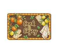 Cook & Enjoy Dish Drying Mats for Kitchen Counter, Orange Floral Absorbent Rubber Dish Drainer Mat, Summer Rustic Checkered Drying Pad 12x20 Inch