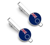 Cook Islands National Flag Tie Clips for Men Tie Bar Pinch Closure Clip Clamp Pins for Business Party Wedding Anniversary Christmas