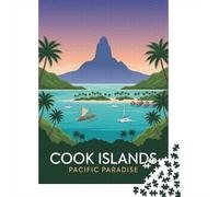 Cook Islands Pacific Paradise Poster 1000 Piece Jigsaw Puzzle, Asian Architecture Inspired View, 1000 Pieces for Adults, for Adults, Mindful Activity, 70x50cm/1000pcs