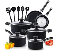 Cook N Home 00296 Basics Pots and Pans Nonstick Cooking Cookware Set, Aluminum, Black