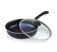Cook N Home 02590 Professional Saute Fry Pan, Aluminum Tempered Glass, Black
