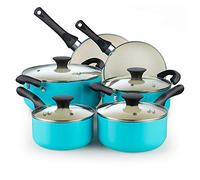 Cook N Home 10-Piece Ceramic Nonstick Cookware Set - Pots, Pans, Dutch Oven, Saucepans, Frying Pans and Lids - Turquoise