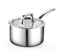 Cook N Home 2680 Tri-Ply Clad Cookware, Stainless Steel Tempered Glass, Silver