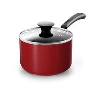 Cook N Home Basic 2 Quart Nonstick Saucepan with Glass Lid, Small Non Stick Aluminum Sauce Pan, Multi-Purpose Milk Chocolate Cooking Pot with Stay-Cool Handle, Marble Red