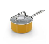 Cook N Home Nonstick Sauce Pan with Glass Lid, 1.5-Quart Small Saucepan Hard Anodized Non Stick Ceramic Cookware, Induction Cooking Pots and Pans with Stay-Cool Handles, Cacerola, Yellow