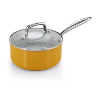 Cook N Home Nonstick Sauce Pan with Glass Lid, 3-Quart Small Saucepan Hard Anodized Non Stick Ceramic Cookware, Induction Cooking Pots and Pans with Stay-Cool Handles, Cacerola, Yellow