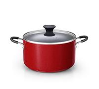 Cook N Home Nonstick Stockpot with Lid 6-Quarts, Professional Cooking Soup Pot, Casserole Cookware, Marble Red