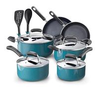 Cook N Home Pots and Pans Nonstick Cookware Set 12-Piece, Kitchen Cooking Set with Frying Pans and Saucepans, Induction Compatible, Turquoise