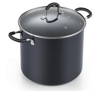 Cook N Home Professional 10 Quart Nonstick Stock Pot, Soup pot with Lid, Hard Anodized Soup Pot with Stay-Cool Handles, Cooking Pot for Seafood Boil, Crab, Pasta, Oven Safe, Black